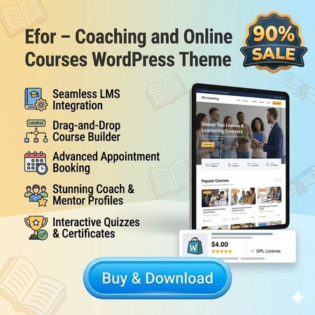 Buy Efor – Coaching and Online Courses WordPress Theme Sale 90% (6/2026)